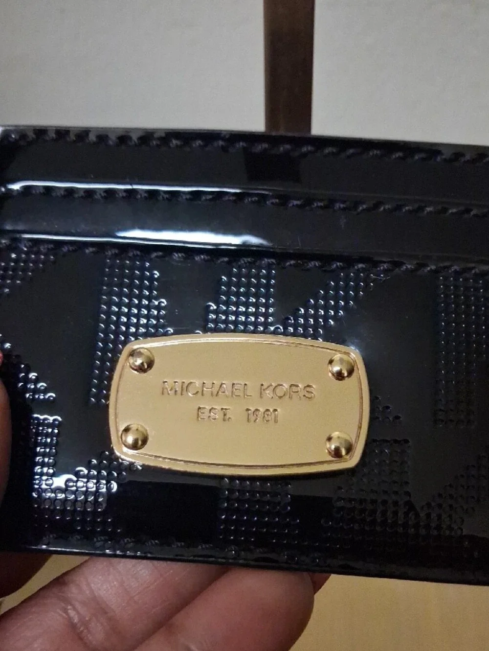 Michael Kors Black Patent Card Case with Gold Plaque NWOT